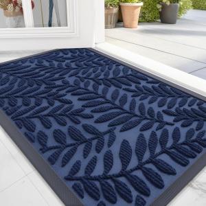imageOLANLY Door Mat Indoor Outdoor Entrance 295x17 Waterproof AllWeather AllSeason Doormat Sturdy Natural Rubber Stain and Fade Resistant Low Profile Easy Clean Patio Entryway Mat BlackNavy