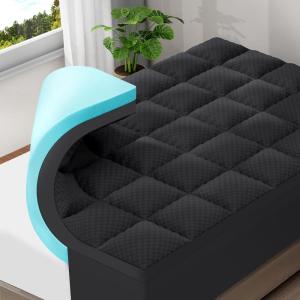 imageOLANLY DualLayer 4 Inch King Size Memory Foam Mattress Topper for Back Pain 2 Inch Cooling Pillow Top Mattress Pad Cover and 2 Inch Gel Memory Foam Topper Deep Elastic Pocket WhiteBlack