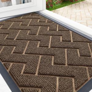 imageOLANLY Front Door Mat Indoor Outdoor Entrance Waterproof AllSeason AllWeather Welcome Doormat Sturdy Natural Rubber Low Profile Easy Clean Patio Porch Entryway Outside Floor Mat 295x17 BlackBrown