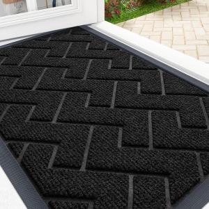 imageOLANLY Front Door Mat Indoor Outdoor Entrance Waterproof AllSeason AllWeather Welcome Doormat Sturdy Natural Rubber Low Profile Easy Clean Patio Porch Entryway Outside Floor Mat 295x17 BlackJet Black
