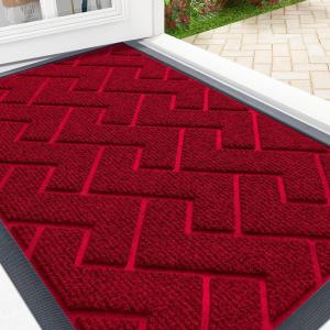 imageOLANLY Front Door Mat Indoor Outdoor Entrance Waterproof AllSeason AllWeather Welcome Doormat Sturdy Natural Rubber Low Profile Easy Clean Patio Porch Entryway Outside Floor Mat 295x17 BlackWine Red