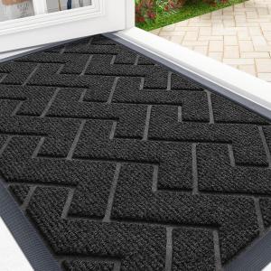imageOLANLY Front Door Mat Indoor Outdoor Entrance Waterproof AllSeason AllWeather Welcome Doormat Sturdy Natural Rubber Low Profile Easy Clean Patio Porch Entryway Outside Floor Mat 295x17 BlackBlack