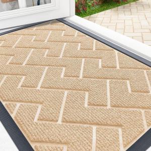 imageOLANLY Front Door Mat Indoor Outdoor Entrance Waterproof AllSeason AllWeather Welcome Doormat Sturdy Natural Rubber Low Profile Easy Clean Patio Porch Entryway Outside Floor Mat 295x17 BlackBeige