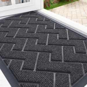 imageOLANLY Front Door Mat Indoor Outdoor Entrance Waterproof AllSeason AllWeather Welcome Doormat Sturdy Natural Rubber Low Profile Easy Clean Patio Porch Entryway Outside Floor Mat 295x17 BlackGrey
