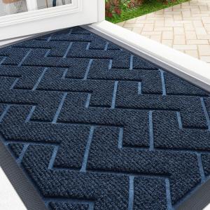 imageOLANLY Front Door Mat Indoor Outdoor Entrance Waterproof AllSeason AllWeather Welcome Doormat Sturdy Natural Rubber Low Profile Easy Clean Patio Porch Entryway Outside Floor Mat 295x17 BlackBlue