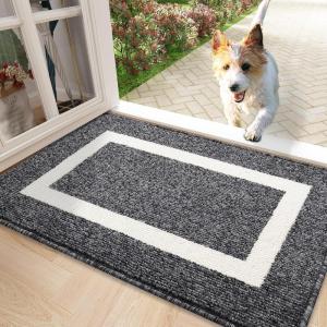 imageOLANLY Indoor Door Mat 30x17 NonSlip Absorbent Resist Dirt Entrance Mat Washable LowProfile Inside Entry Doormats for Entryway BrownBlack