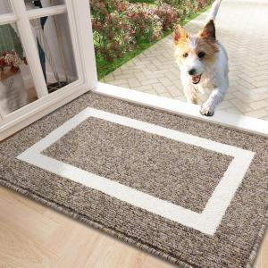 imageOLANLY Indoor Door Mat 30x17 NonSlip Absorbent Resist Dirt Entrance Mat Washable LowProfile Inside Entry Doormats for Entryway BrownBrown
