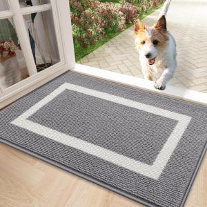imageOLANLY Indoor Door Mat 30x17 NonSlip Absorbent Resist Dirt Entrance Mat Washable LowProfile Inside Entry Doormats for Entryway BrownGrey