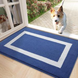 imageOLANLY Indoor Door Mat 30x17 NonSlip Absorbent Resist Dirt Entrance Mat Washable LowProfile Inside Entry Doormats for Entryway BrownNavy