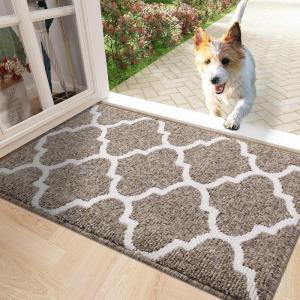 imageOLANLY Indoor Door Mat 30x17 NonSlip Absorbent Resist Dirt Entrance Mat Washable LowProfile Inside Floor Doormats for Entryway BrownBrown