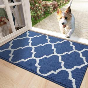 imageOLANLY Indoor Door Mat 30x17 NonSlip Absorbent Resist Dirt Entrance Mat Washable LowProfile Inside Floor Doormats for Entryway BrownNavy