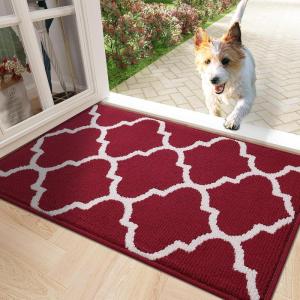 imageOLANLY Indoor Door Mat 30x17 NonSlip Absorbent Resist Dirt Entrance Mat Washable LowProfile Inside Floor Doormats for Entryway BrownRed