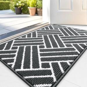 imageOLANLY Indoor Door Mat 32x20 Inch Dirt Resistant and Absorbent NonSlip Rubber Backing Floor Mats Easy Clean LowProfile Doormat for Entryway Front Door and Inside Entrance KhakiCharcoal