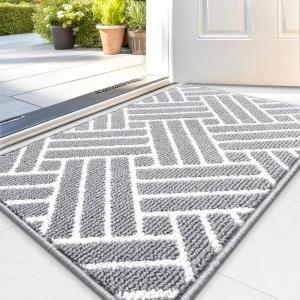 imageOLANLY Indoor Door Mat 32x20 Inch Dirt Resistant and Absorbent NonSlip Rubber Backing Floor Mats Easy Clean LowProfile Doormat for Entryway Front Door and Inside Entrance KhakiLight Grey
