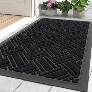 imageOLANLY Indoor Outdoor Mat Sturdy Natural Rubber Floor Mat Non Slip Low Profile Waterproof Doormat and Stain Front Door Mats Easy Clean Patio Entrance Mat 30x17 BlackBlack