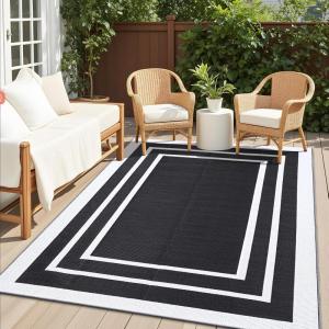 imageOLANLY Outdoor Rug 5x8 ft Waterproof Reversible Outdoor Plastic Straw Rug RV Mat Indoor Outdoor Carpet Clearance for Patio Camping Balcony Deck Backyard Grey ampamp WhiteBlack  White