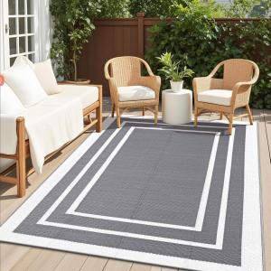 imageOLANLY Outdoor Rug 5x8 ft Waterproof Reversible Outdoor Plastic Straw Rug RV Mat Indoor Outdoor Carpet Clearance for Patio Camping Balcony Deck Backyard Grey ampamp WhiteGrey  White