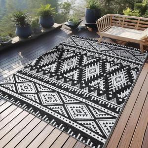 imageOLANLY Outdoor Rug Waterproof 6x9 ft Reversible Outdoor Plastic Straw Rug Boho Patio Rug Indoor Outdoor Carpet RV Mat Outside for Patio Camp Picnic Balcony Deck Backyard Black ampamp WhiteBlack  White