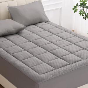 imageOLANLY Queen Quilted Fitted Mattress Pad  Soft Pillow Top Mattress Topper Down Alternative Fill Cooling Comfort Breathable Mattress Cover Machine Washable Deep Pocket Mattress Protector WhiteLight Grey