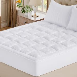 imageOLANLY Queen Quilted Fitted Mattress Pad  Soft Pillow Top Mattress Topper Down Alternative Fill Cooling Comfort Breathable Mattress Cover Machine Washable Deep Pocket Mattress Protector WhiteWhite