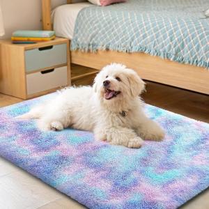 imageOLANLY Rainbow Round Rugs for Bedroom  Machine Washable 3x3 Feet Circle Area Rugs for Living Room Soft and Fluffy Shaggy Carpet for Teen Girls and Boys Nursery Rooms Dorms Home Decor AestheticPurple Rainbow