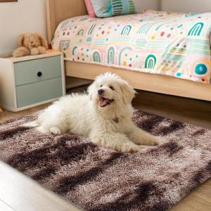 imageOLANLY Rainbow Round Rugs for Bedroom  Machine Washable 3x3 Feet Circle Area Rugs for Living Room Soft and Fluffy Shaggy Carpet for Teen Girls and Boys Nursery Rooms Dorms Home Decor AestheticCoffee Tiedye