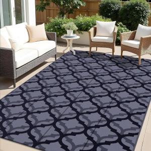 imageOLANLY Reversible Outdoor Rug 5x8 ft Clearance Waterproof Outdoor Plastic Straw Rug with Interlacing Pattern RV Mat for Patio Camping Balcony Deck Backyard Black ampamp WhiteBlack  Grey