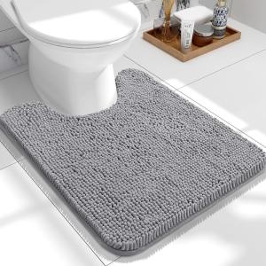 imageOLANLY Toilet Rugs UShaped 24x20 Extra Soft Absorbent Chenille Contour Bathroom Rugs for Toilet Dry Quickly Machine Washable NonSlip Bath Mat Grey