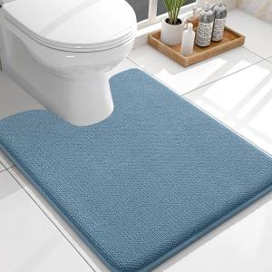 imageOLANLY Toilet Rugs UShaped 24x20 Extra Soft Absorbent Thick Memory Foam Contour Bathroom Rugs Dry Quickly Machine Washable NonSlip Toilet Bath Mat Home Decor Accessories GreyAiry Blue