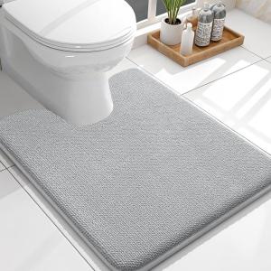 imageOLANLY Toilet Rugs UShaped 24x20 Extra Soft Absorbent Thick Memory Foam Contour Bathroom Rugs Dry Quickly Machine Washable NonSlip Toilet Bath Mat Home Decor Accessories GreyLight Grey