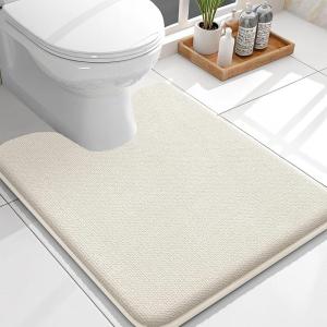 imageOLANLY Toilet Rugs UShaped 24x20 Extra Soft Absorbent Thick Memory Foam Contour Bathroom Rugs Dry Quickly Machine Washable NonSlip Toilet Bath Mat Home Decor Accessories GreyIvory