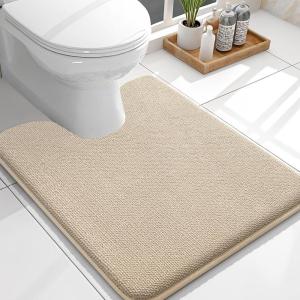 imageOLANLY Toilet Rugs UShaped 24x20 Extra Soft Absorbent Thick Memory Foam Contour Bathroom Rugs Dry Quickly Machine Washable NonSlip Toilet Bath Mat Home Decor Accessories GreyBeige