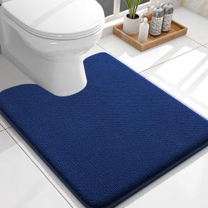 imageOLANLY Toilet Rugs UShaped 24x20 Extra Soft Absorbent Thick Memory Foam Contour Bathroom Rugs Dry Quickly Machine Washable NonSlip Toilet Bath Mat Home Decor Accessories GreyNavy