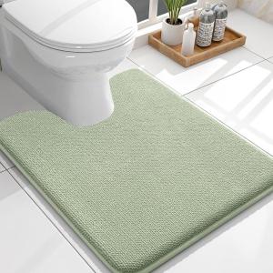 imageOLANLY Toilet Rugs UShaped 24x20 Extra Soft Absorbent Thick Memory Foam Contour Bathroom Rugs Dry Quickly Machine Washable NonSlip Toilet Bath Mat Home Decor Accessories GreySage Green