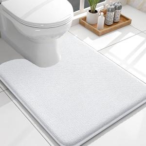 imageOLANLY Toilet Rugs UShaped 24x20 Extra Soft Absorbent Thick Memory Foam Contour Bathroom Rugs Dry Quickly Machine Washable NonSlip Toilet Bath Mat Home Decor Accessories GreyWhite