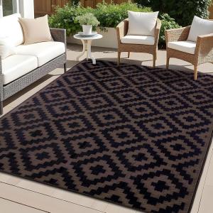 imageOLANLY Waterproof Outdoor Rug 5x8 ft Clearance Reversible Outdoor Plastic Straw Rug RV Mat Indoor Outdoor Carpet for Patio Camping Balcony Deck Backyard Black ampamp WhiteBlack  Brown