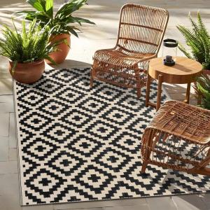 imageOLANLY Waterproof Outdoor Rug 5x8 ft Clearance Reversible Outdoor Plastic Straw Rug RV Mat Indoor Outdoor Carpet for Patio Camping Balcony Deck Backyard Black ampamp WhiteBlack  Beige