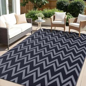 imageOLANLY Waterproof Outdoor Rug 5x8 ft Clearance Reversible Outdoor Plastic Straw Rug RV Mat Indoor Outdoor Carpet for Patio Camping Balcony Deck Backyard Black ampamp WhiteBlack  Greyv