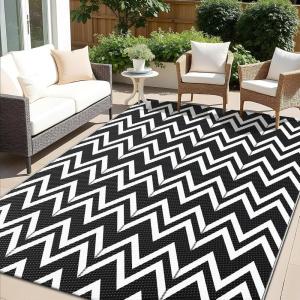 imageOLANLY Waterproof Outdoor Rug 5x8 ft Clearance Reversible Outdoor Plastic Straw Rug RV Mat Indoor Outdoor Carpet for Patio Camping Balcony Deck Backyard Black ampamp WhiteBlack  Whitev