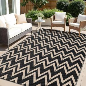 imageOLANLY Waterproof Outdoor Rug 5x8 ft Clearance Reversible Outdoor Plastic Straw Rug RV Mat Indoor Outdoor Carpet for Patio Camping Balcony Deck Backyard Black ampamp WhiteBlack  Beigev