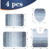 imageOLANLY Bathroom Rugs Sets 4 Piece Soft Microfiber Absorbent Bath Mat UShaped Contour Toilet Mat and Toilet Lid Cover Quick Dry Machine Washable Toilet Cover and Rug Set for Bathroom GreyBlue