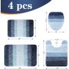 imageOLANLY Bathroom Rugs Sets 4 Piece Soft Microfiber Absorbent Bath Mat UShaped Contour Toilet Mat and Toilet Lid Cover Quick Dry Machine Washable Toilet Cover and Rug Set for Bathroom GreyNavy