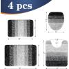 imageOLANLY Bathroom Rugs Sets 4 Piece Soft Microfiber Absorbent Bath Mat UShaped Contour Toilet Mat and Toilet Lid Cover Quick Dry Machine Washable Toilet Cover and Rug Set for Bathroom GreyBlack