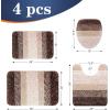imageOLANLY Bathroom Rugs Sets 4 Piece Soft Microfiber Absorbent Bath Mat UShaped Contour Toilet Mat and Toilet Lid Cover Quick Dry Machine Washable Toilet Cover and Rug Set for Bathroom GreyBrown