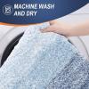 imageOLANLY Bathroom Rugs Sets 4 Piece Soft Microfiber Absorbent Bath Mat UShaped Contour Toilet Mat and Toilet Lid Cover Quick Dry Machine Washable Toilet Cover and Rug Set for Bathroom GreyBlue