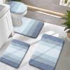 imageOLANLY Bathroom Rugs Sets 4 Piece Soft Microfiber Absorbent Bath Mat UShaped Contour Toilet Mat and Toilet Lid Cover Quick Dry Machine Washable Toilet Cover and Rug Set for Bathroom GreyBlue
