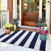 imageOLANLY Black and White Striped Rug 24quot x 37quot 275quot x 43quot  Washable Cotton Indoor Outdoor Doormat for Front Door Entryway Kitchen Porch Patio DecorNavy and White