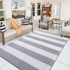 imageOLANLY Black and White Striped Rug 24quot x 37quot 275quot x 43quot  Washable Cotton Indoor Outdoor Doormat for Front Door Entryway Kitchen Porch Patio DecorGrey and White