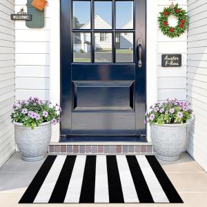 imageOLANLY Black and White Striped Rug 24quot x 37quot 275quot x 43quot  Washable Cotton Indoor Outdoor Doormat for Front Door Entryway Kitchen Porch Patio DecorBlack and White