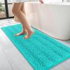 imageOLANLY Thick Bathroom Rugs 30x20 Extra Soft Absorbent Chenille Striped Bath Rugs Rubber Backing Machine Wash Dry Bath Mats for Bathroom Floor Tub and Shower Home Decor Accessories GreyTeal